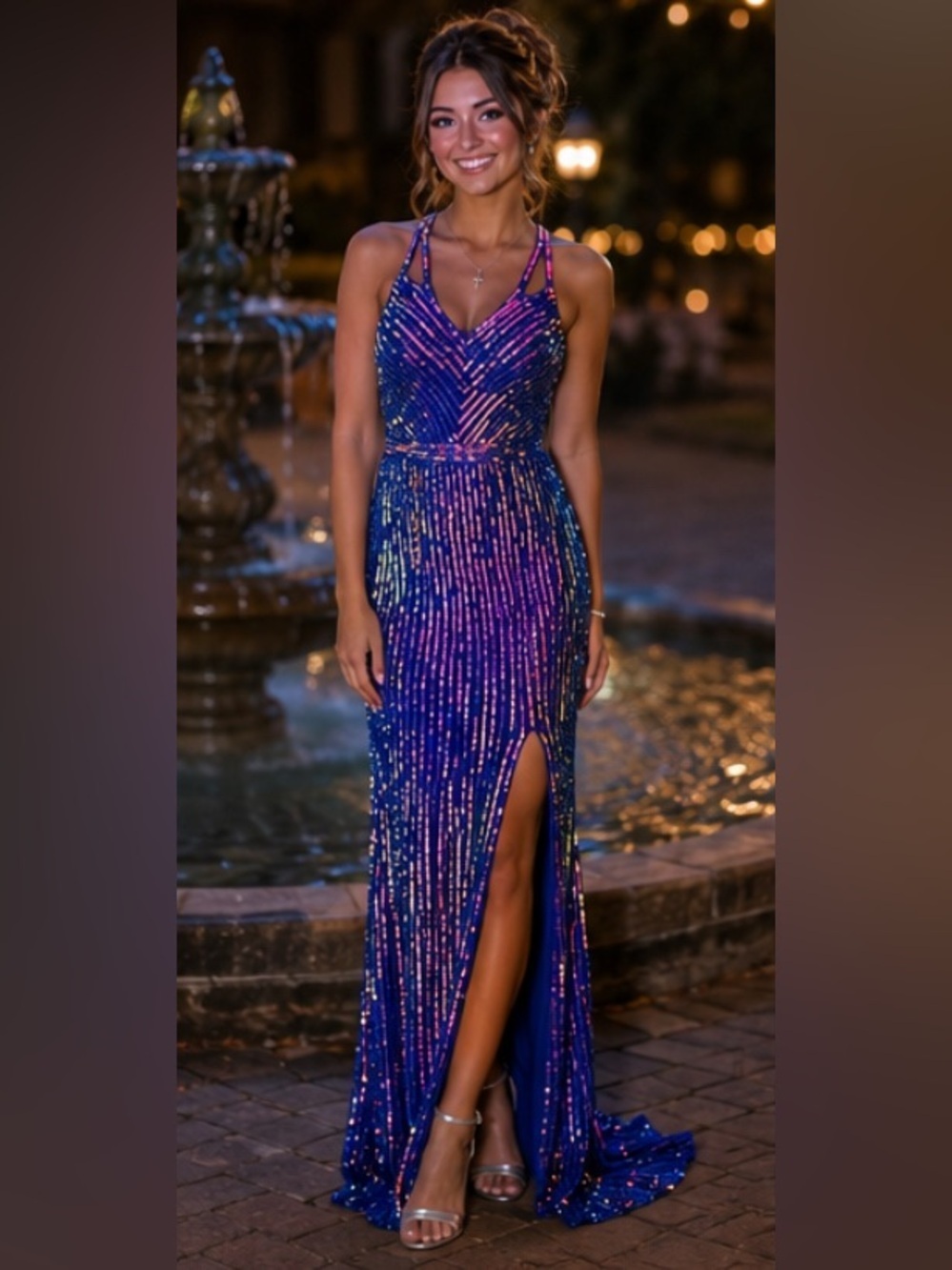 Primavera iridescent sequin prom dress